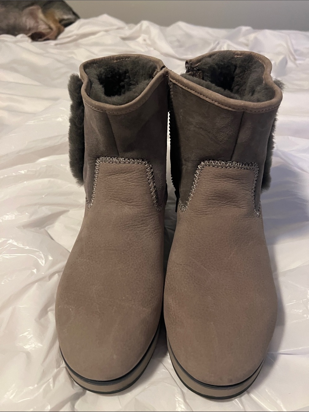 Olukai Taupe Brown Suede Winter Zip Boots View 3
